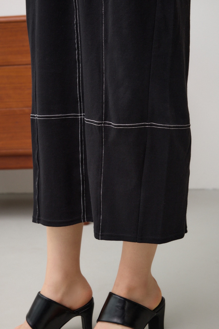 ステッチデザインコクーンカットワンピース BLK S