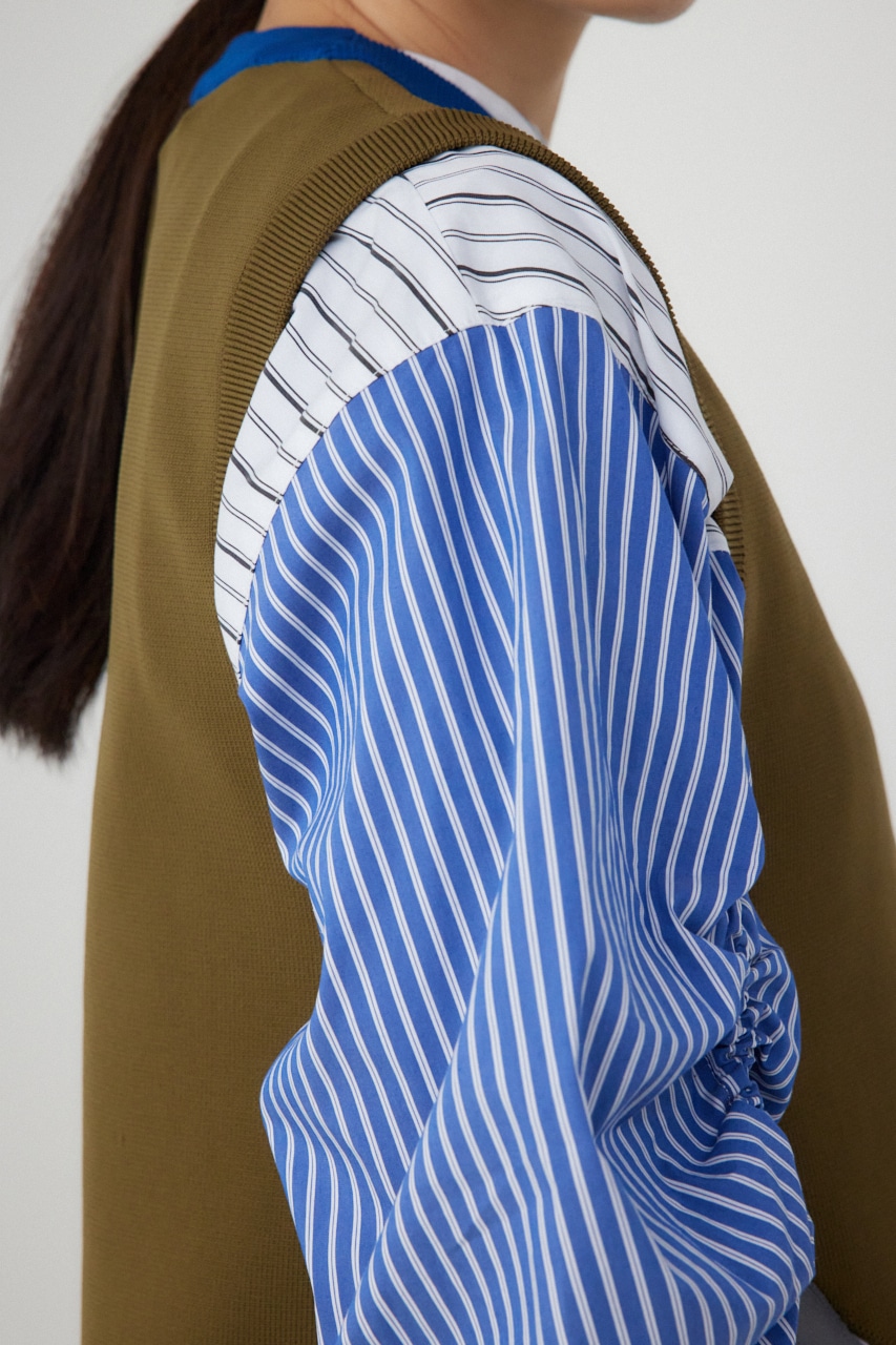 【PLUS】アシンメトリーヘムニットベスト 柄KHA FREE