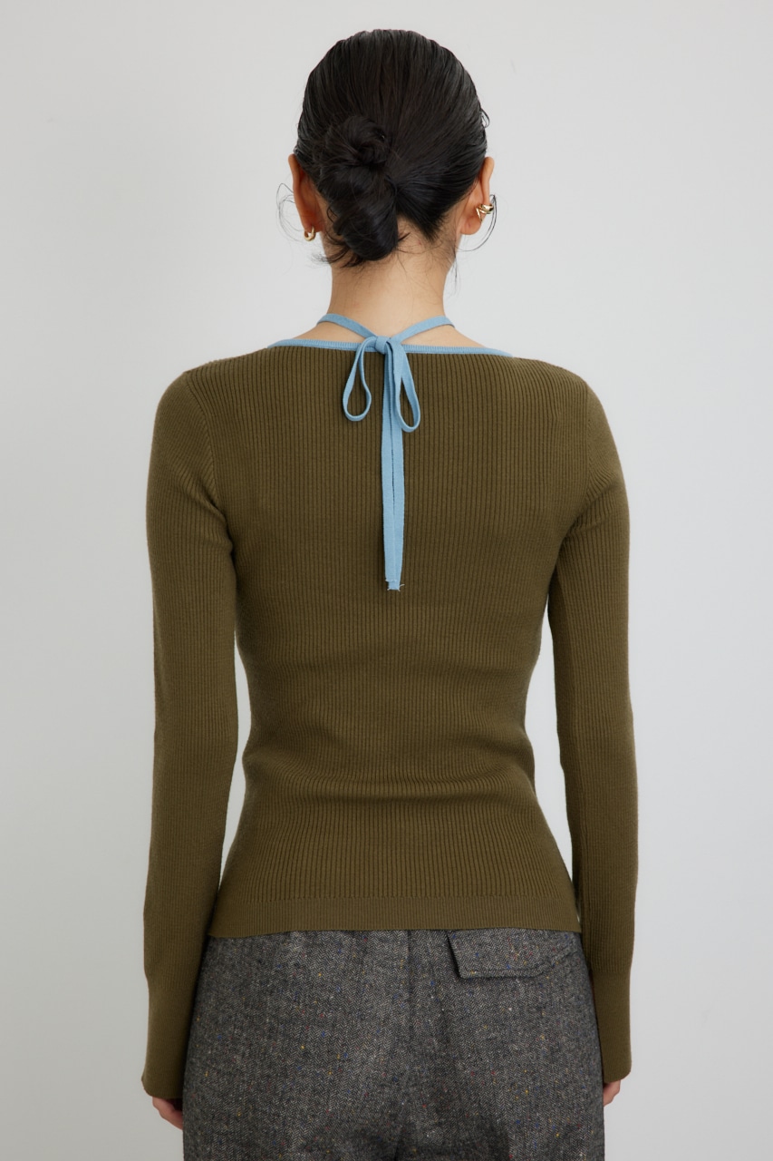 【PLUS】ベストレイヤードホルターネックニット KHA FREE