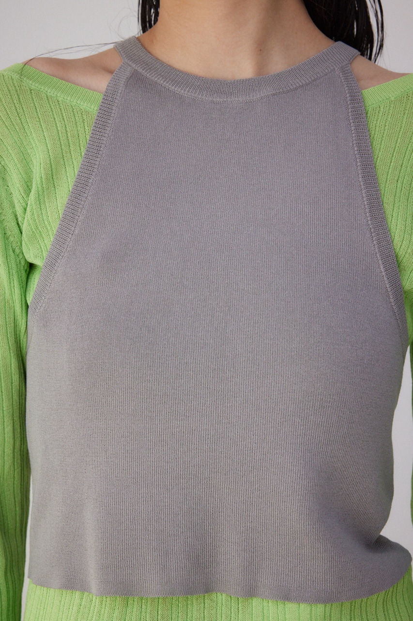 【PLUS】シアーレイヤードニットトップス LIME FREE