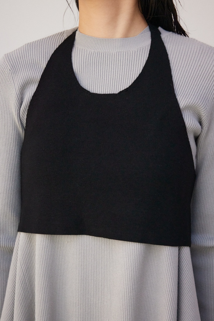 【PLUS】ベストレイヤードドレープワンピ GRY M