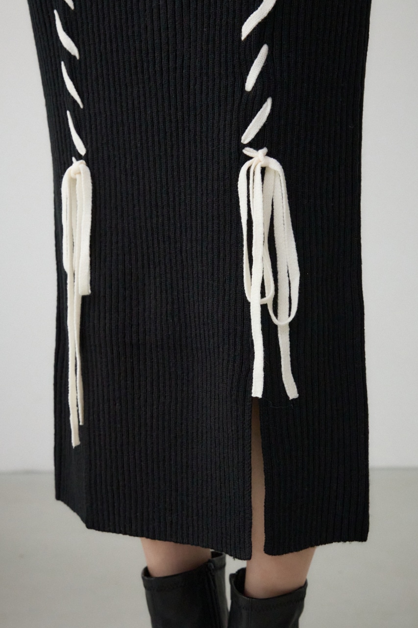 ステッチデザインリブスカート BLK FREE