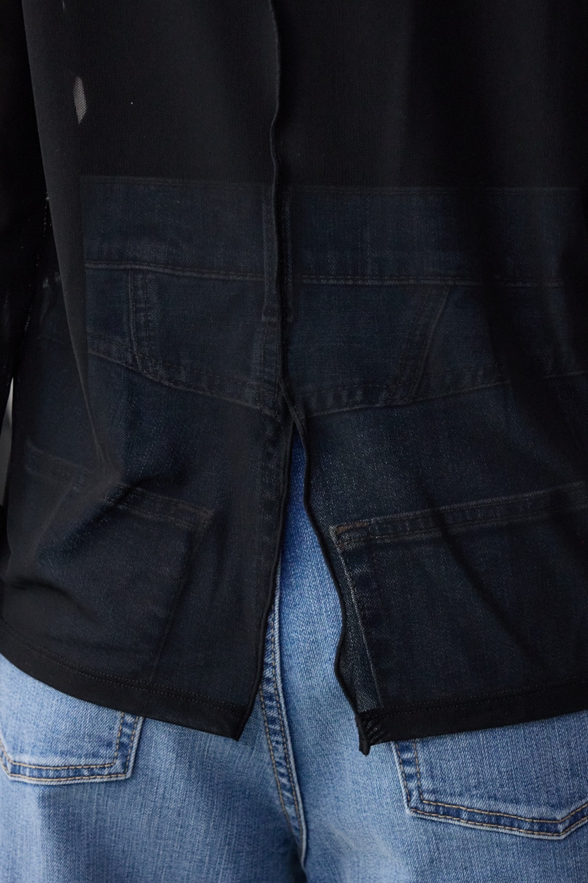 バックスリットシアーロングトップス BLK FREE