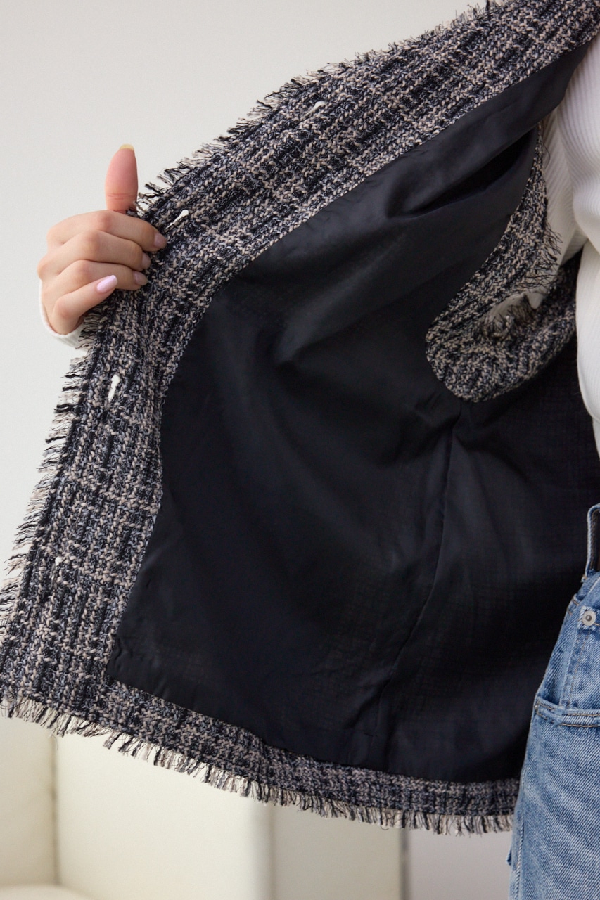 ツイードフリンジベスト 柄BLK FREE
