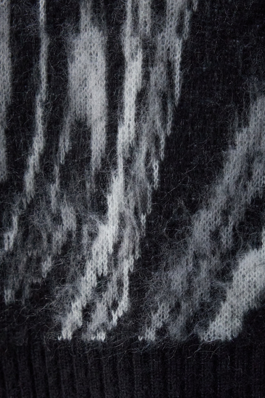 マーブルクロップドジャガードニット 柄BLK FREE