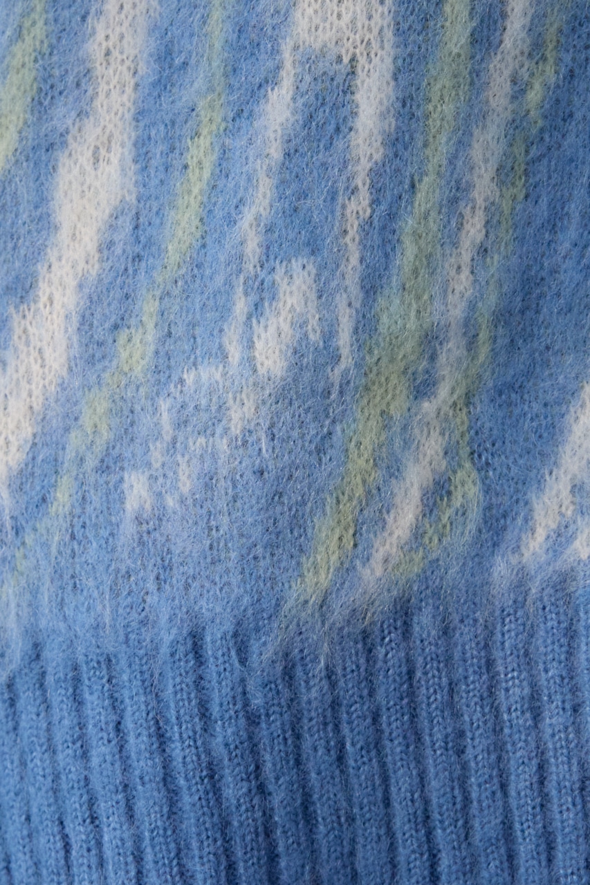 マーブルクロップドジャガードニット 柄BLU FREE