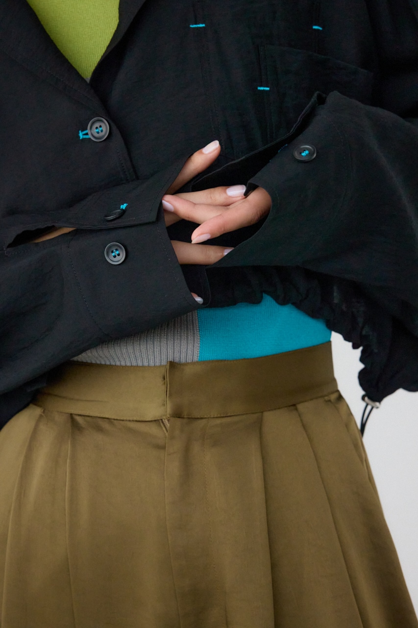 【PLUS】ショートギャザーシアーシャツ BLK FREE