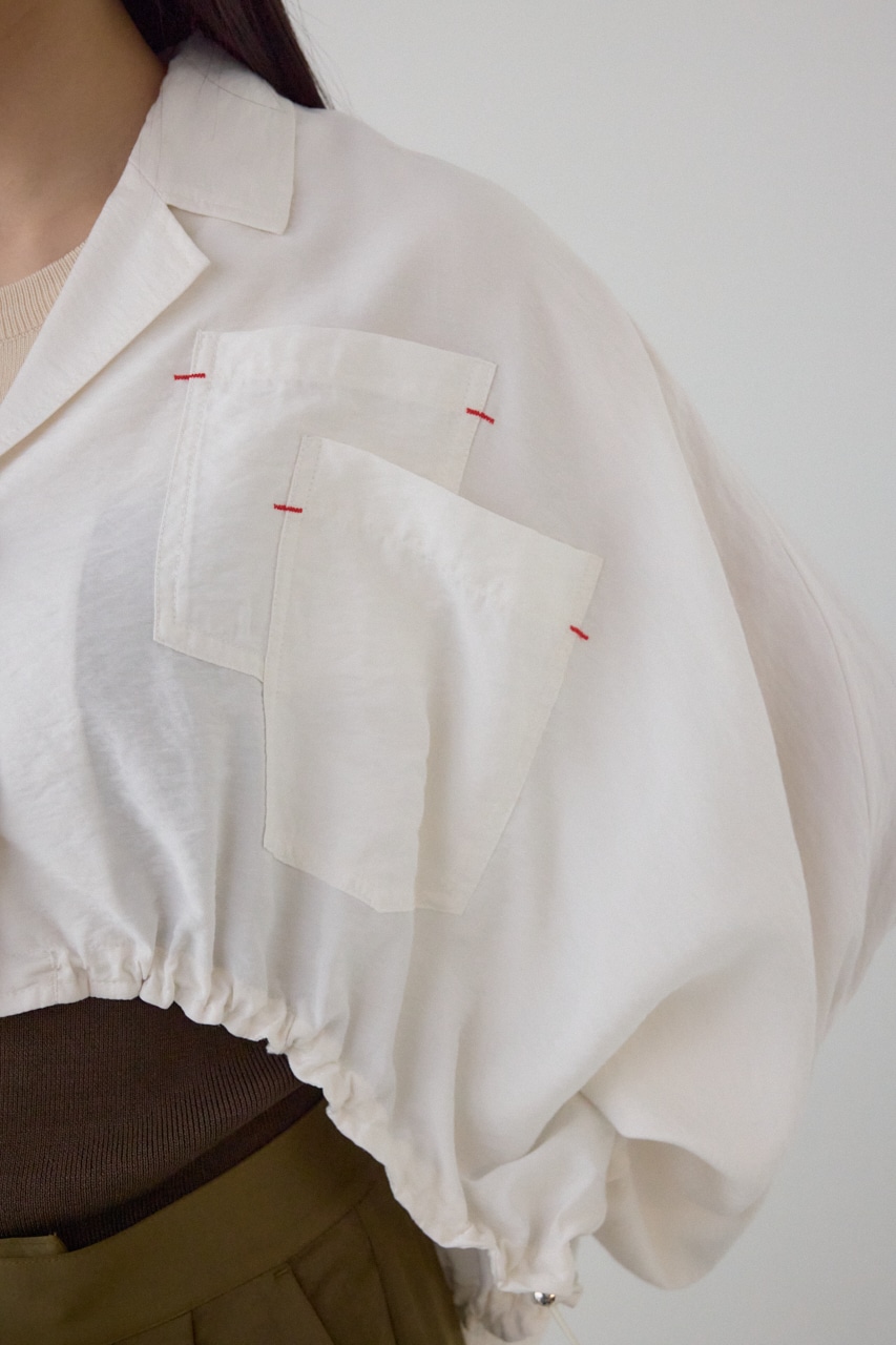 【PLUS】ショートギャザーシアーシャツ O/WHT FREE