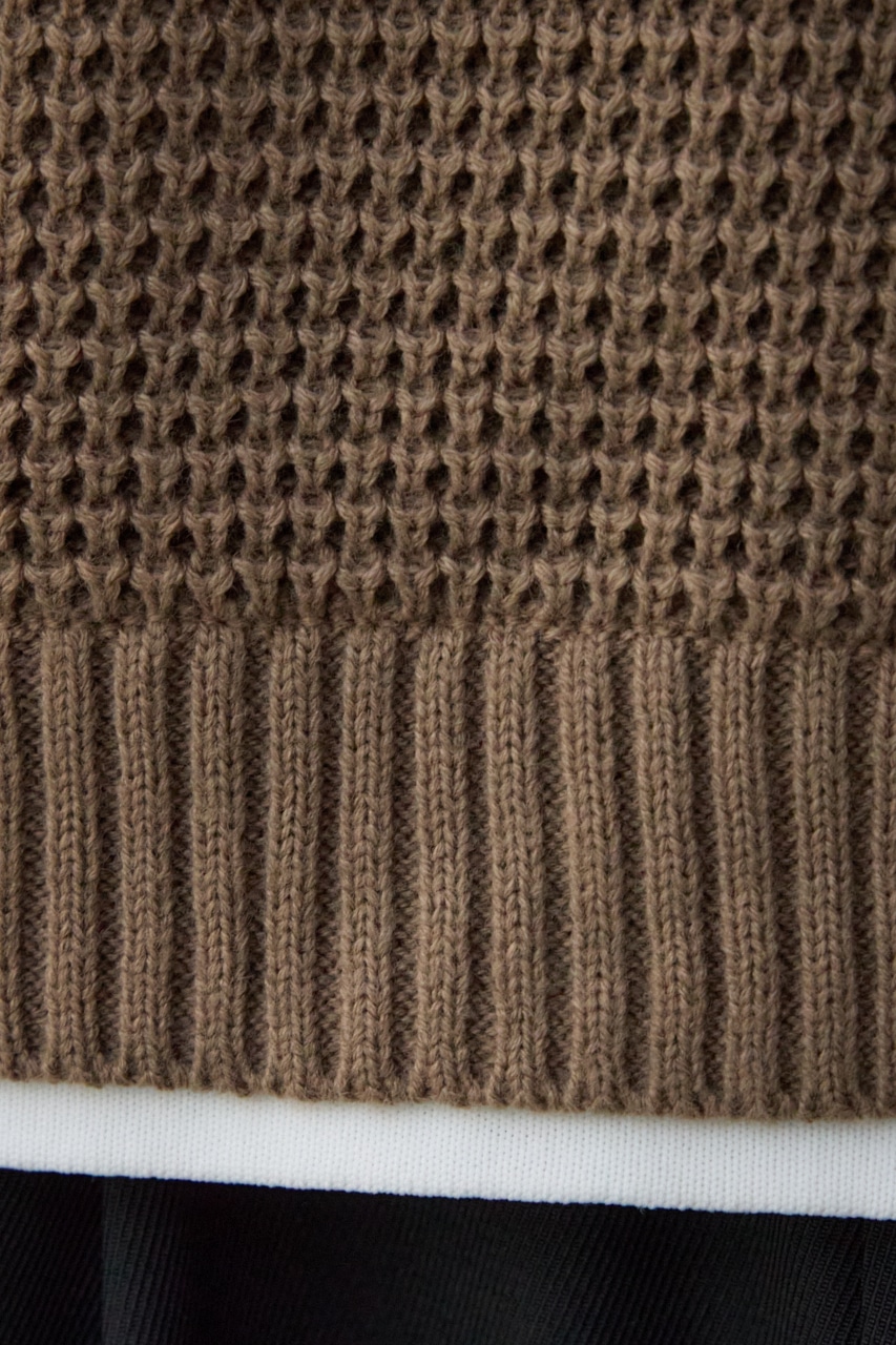 ワッフルレイヤードニット BEG L