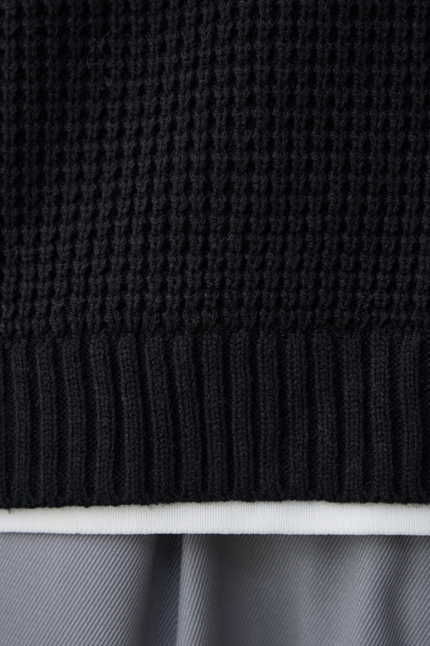 ワッフルレイヤードニット BLK M