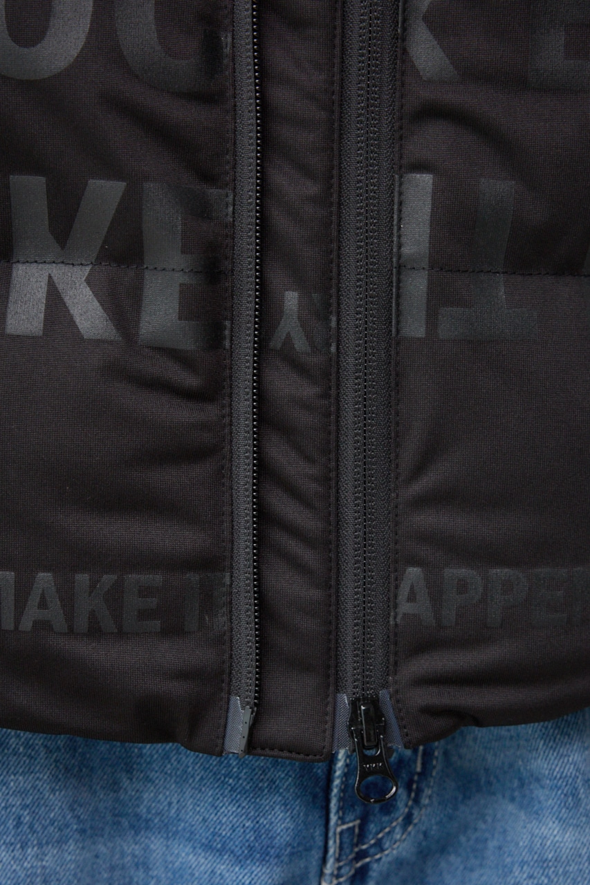 B-HEATプリントオーウェンストレッチ中綿ベスト 柄BLK S-M