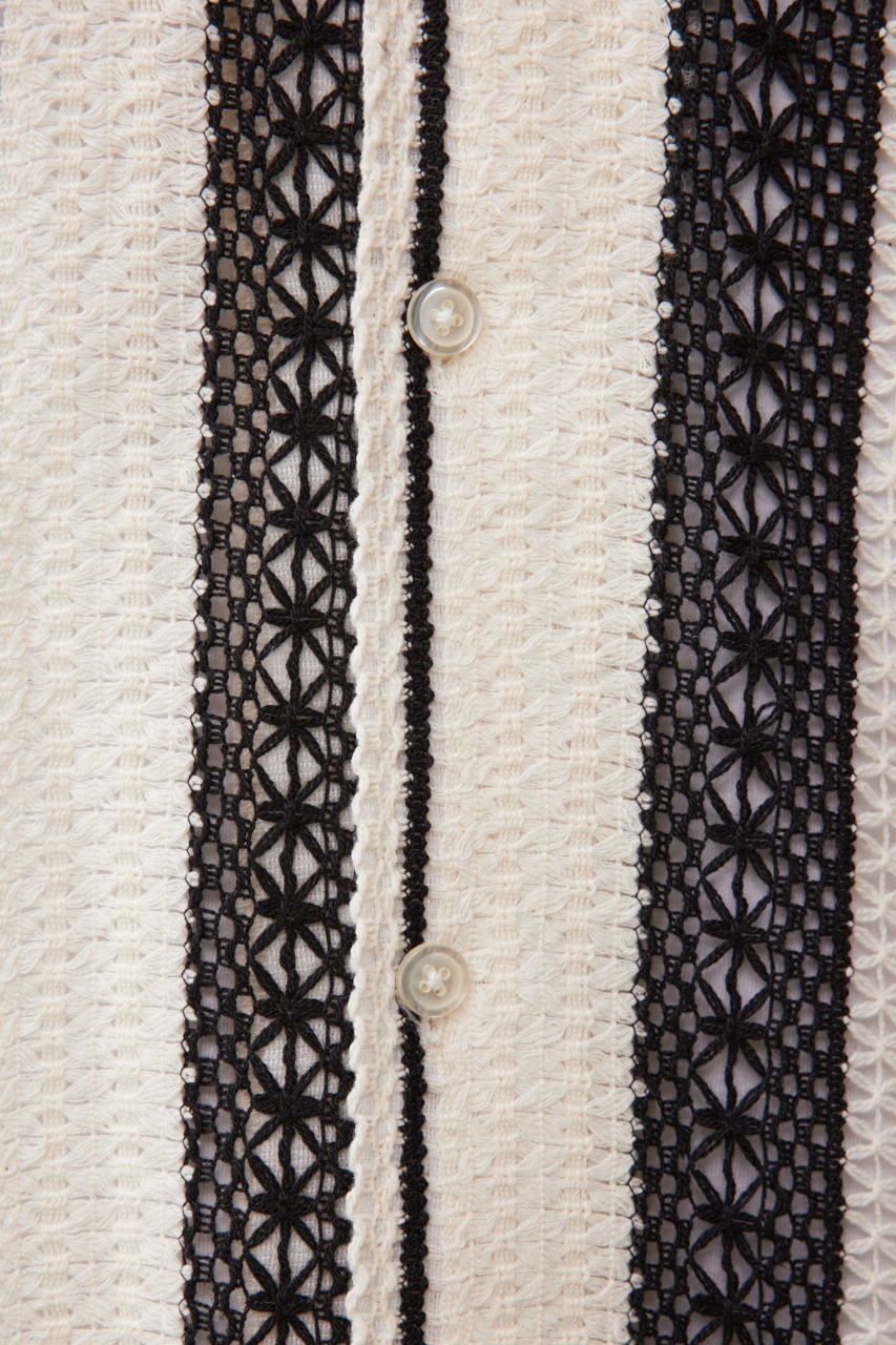 メッシュ開襟長袖シャツ 柄WHT FREE