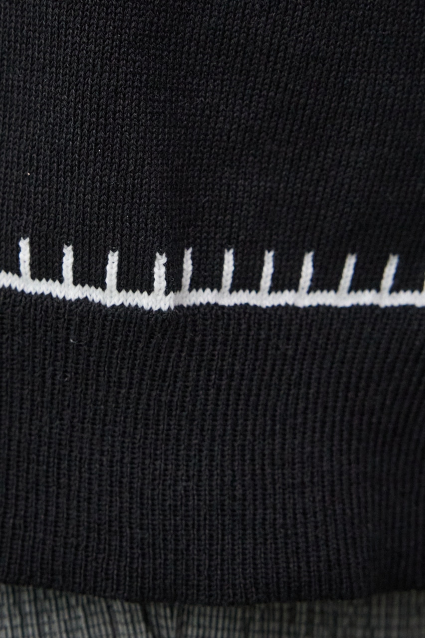 ブランケットステッチ半袖ニット BLK FREE