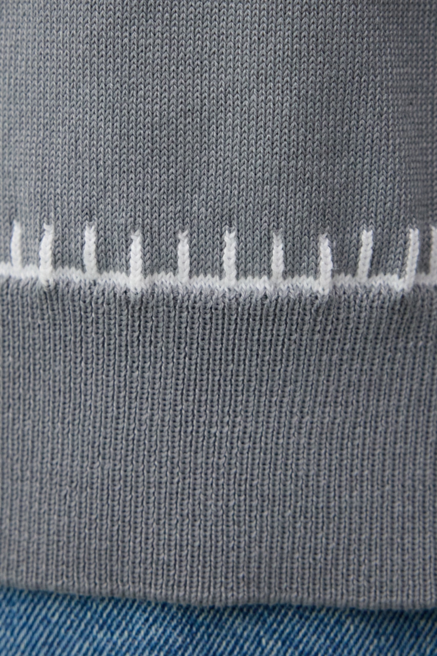 ブランケットステッチ半袖ニット L/GRY FREE