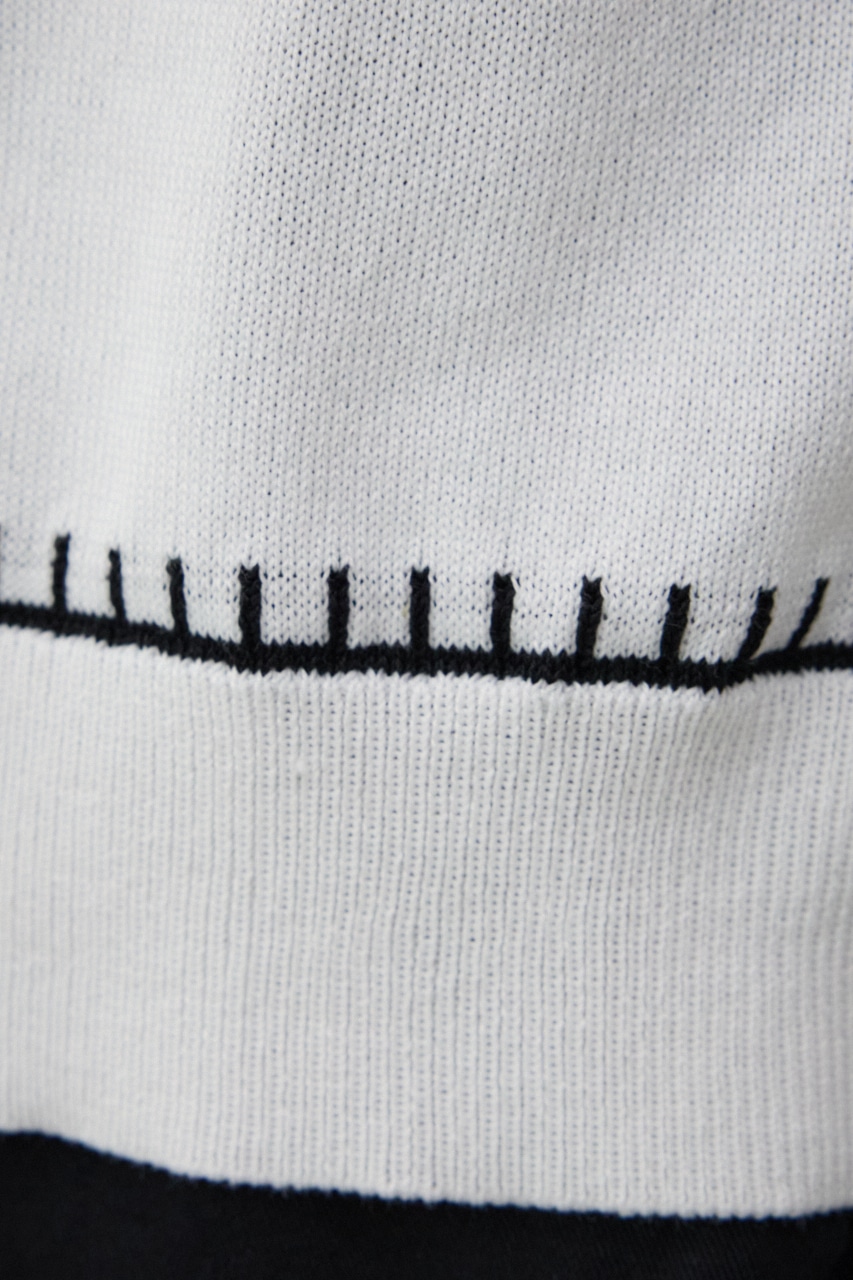 ブランケットステッチ半袖ニット O/WHT FREE