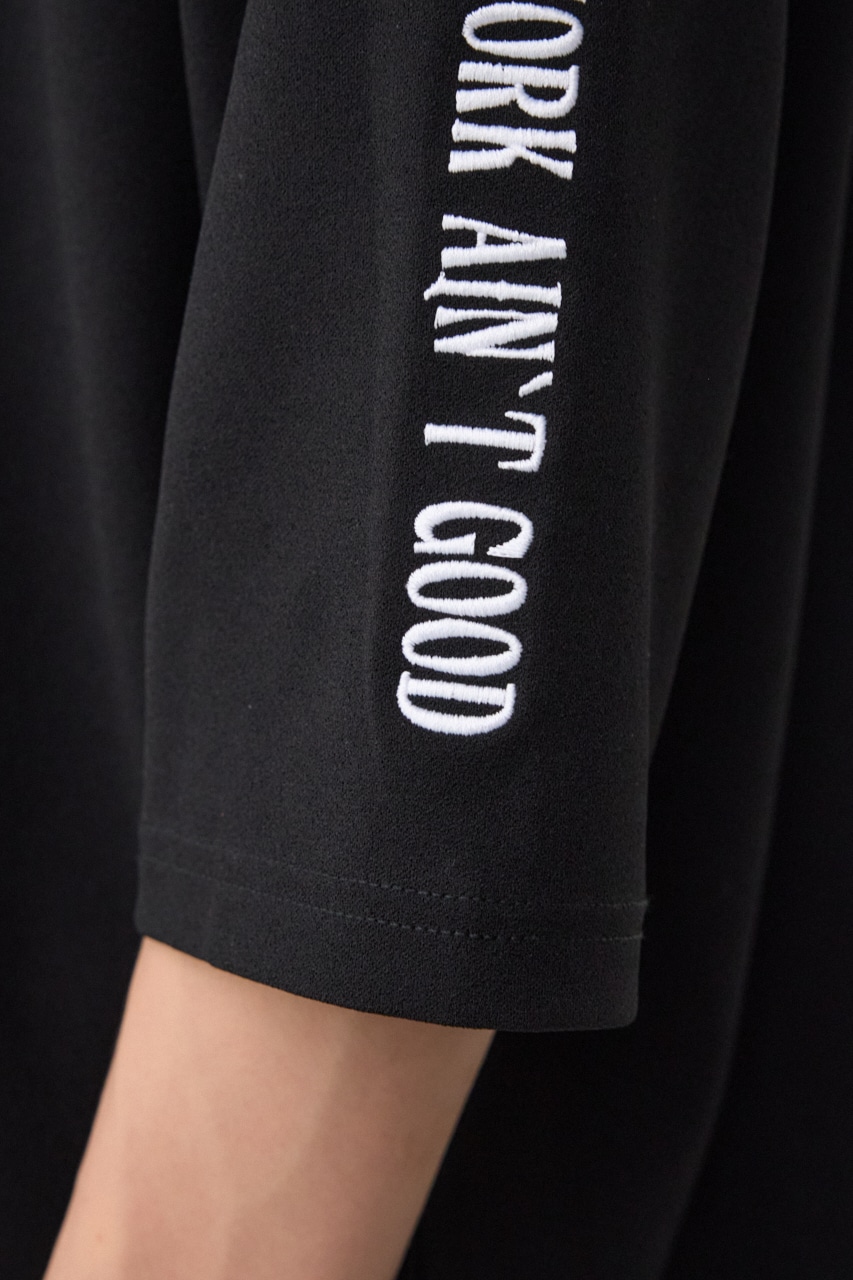 袖刺繍8分袖ビッグT BLK FREE