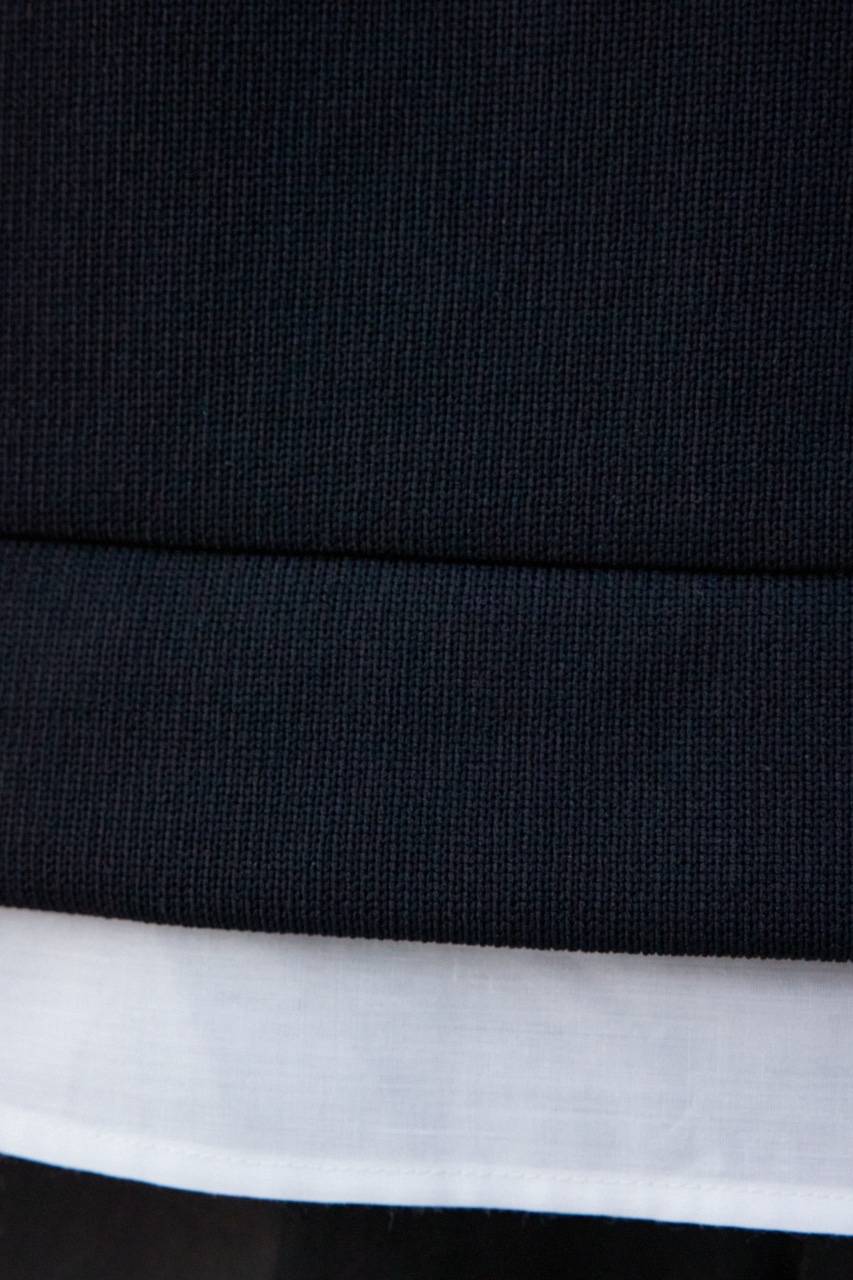 シャツレイヤードスリットニットソー BLK M