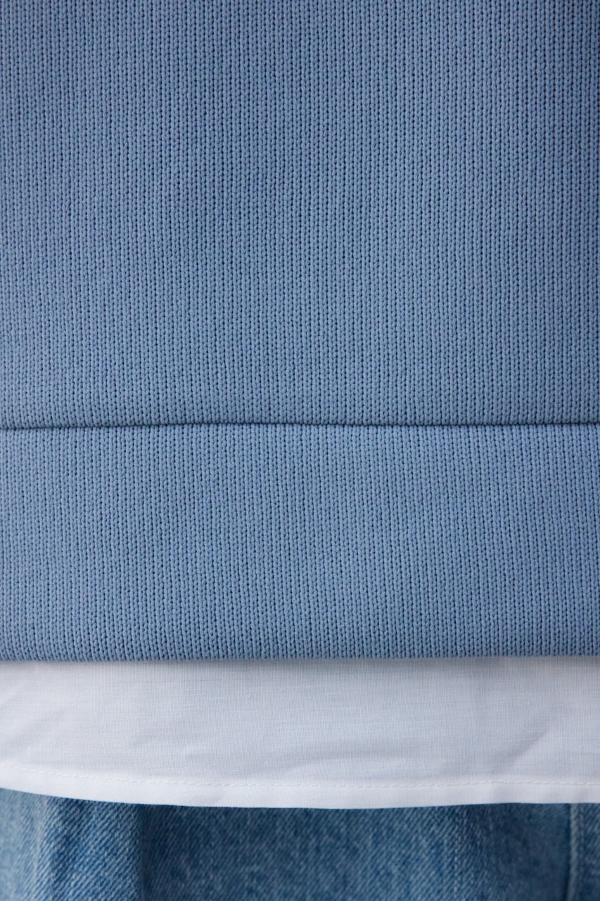 シャツレイヤードスリットニットソー BLU M