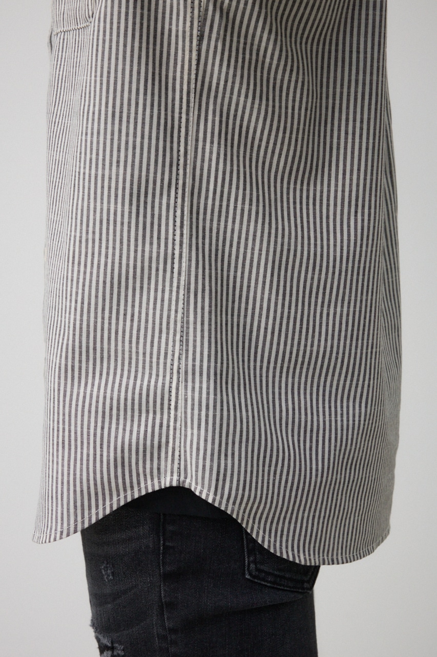 テックリネン7分袖シャツ 柄BLK M