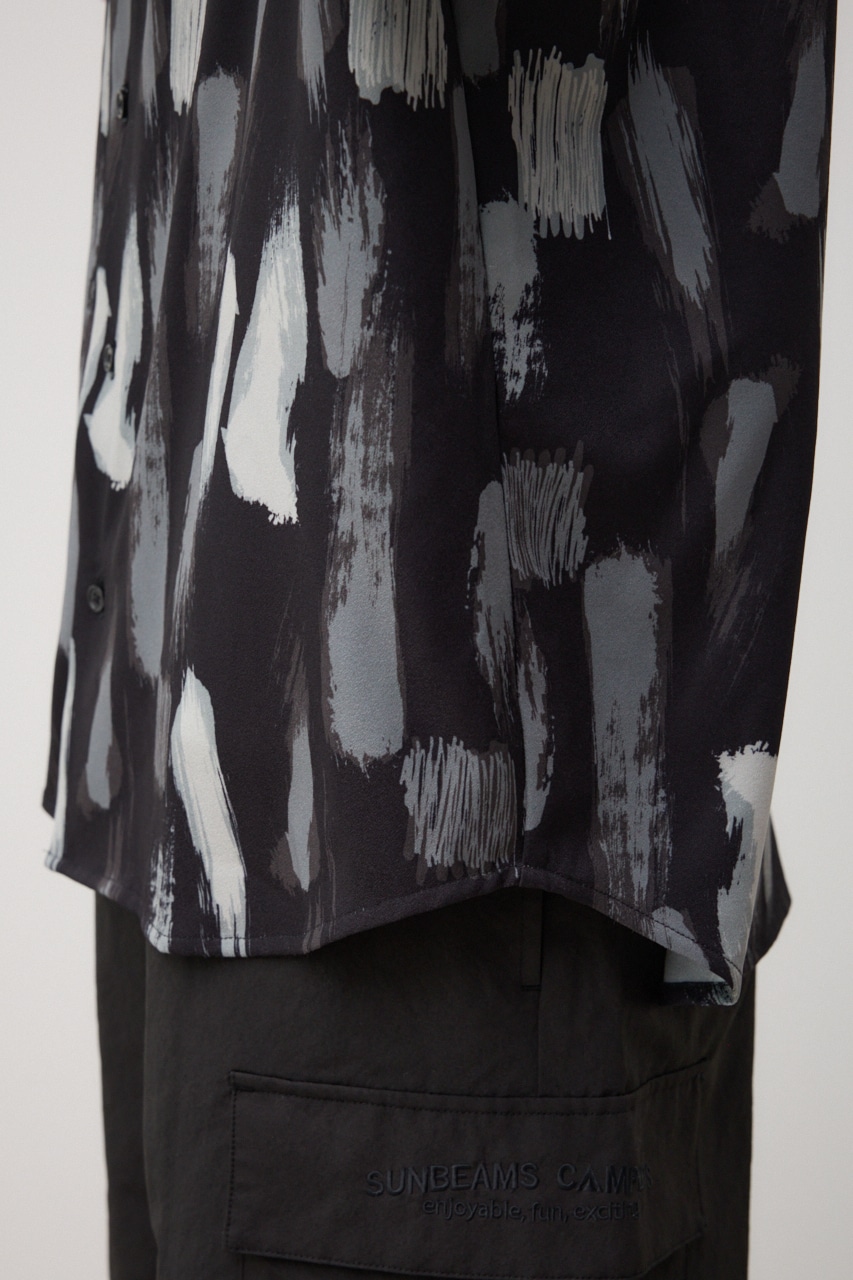 ランダムペイント開襟シャツ 柄BLK L