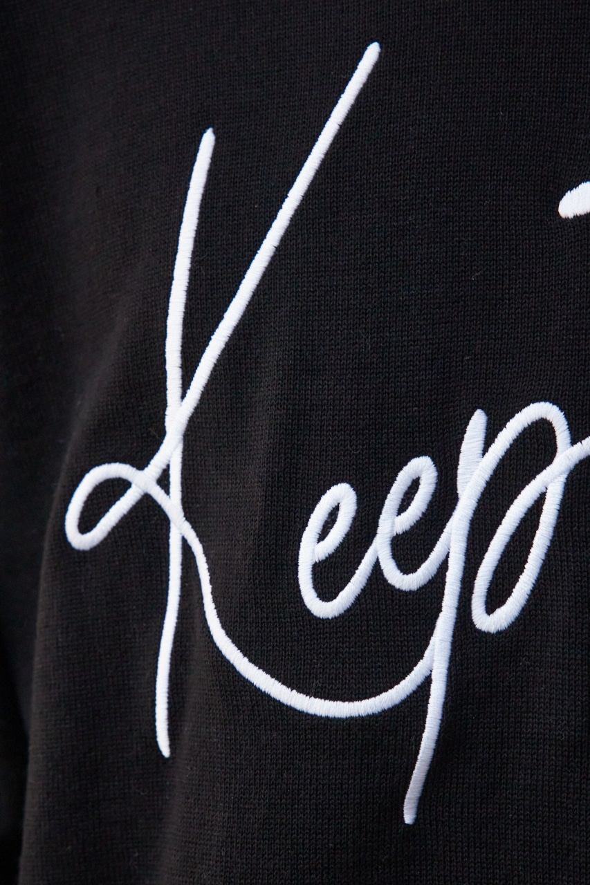 3D刺繍半袖ニットトップス BLK FREE