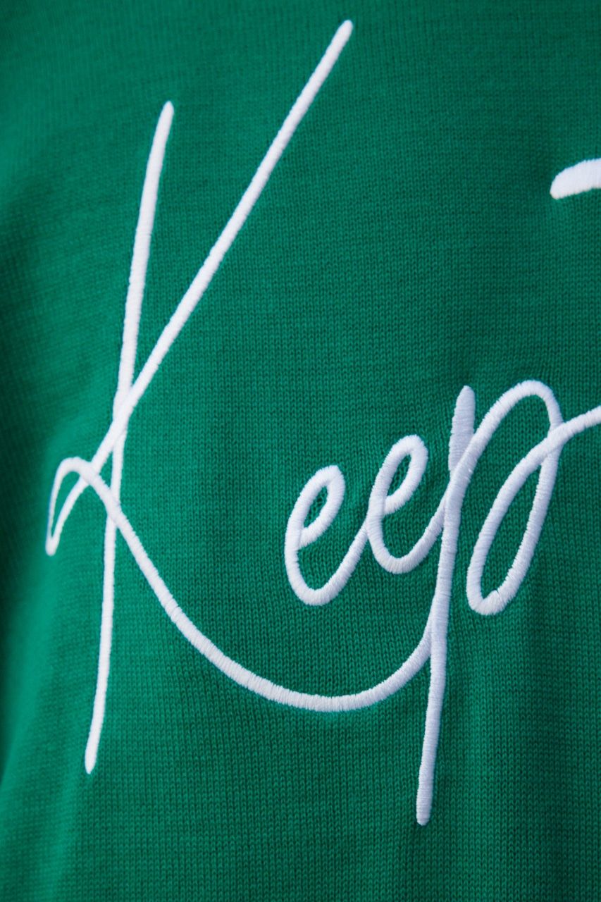 3D刺繍半袖ニットトップス GRN FREE