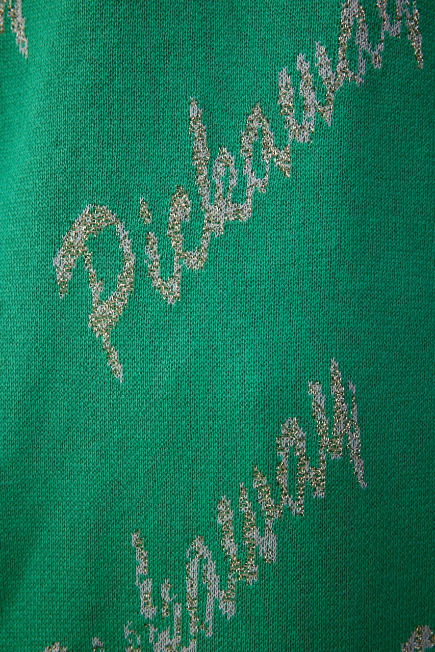 ゴールド総柄半袖ニットトップス 柄GRN FREE