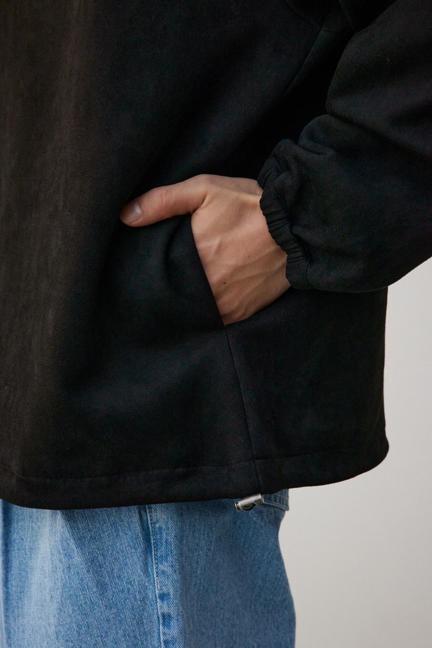 ワンポイント刺繍フェイクスウェードハーフジップ BLK FREE