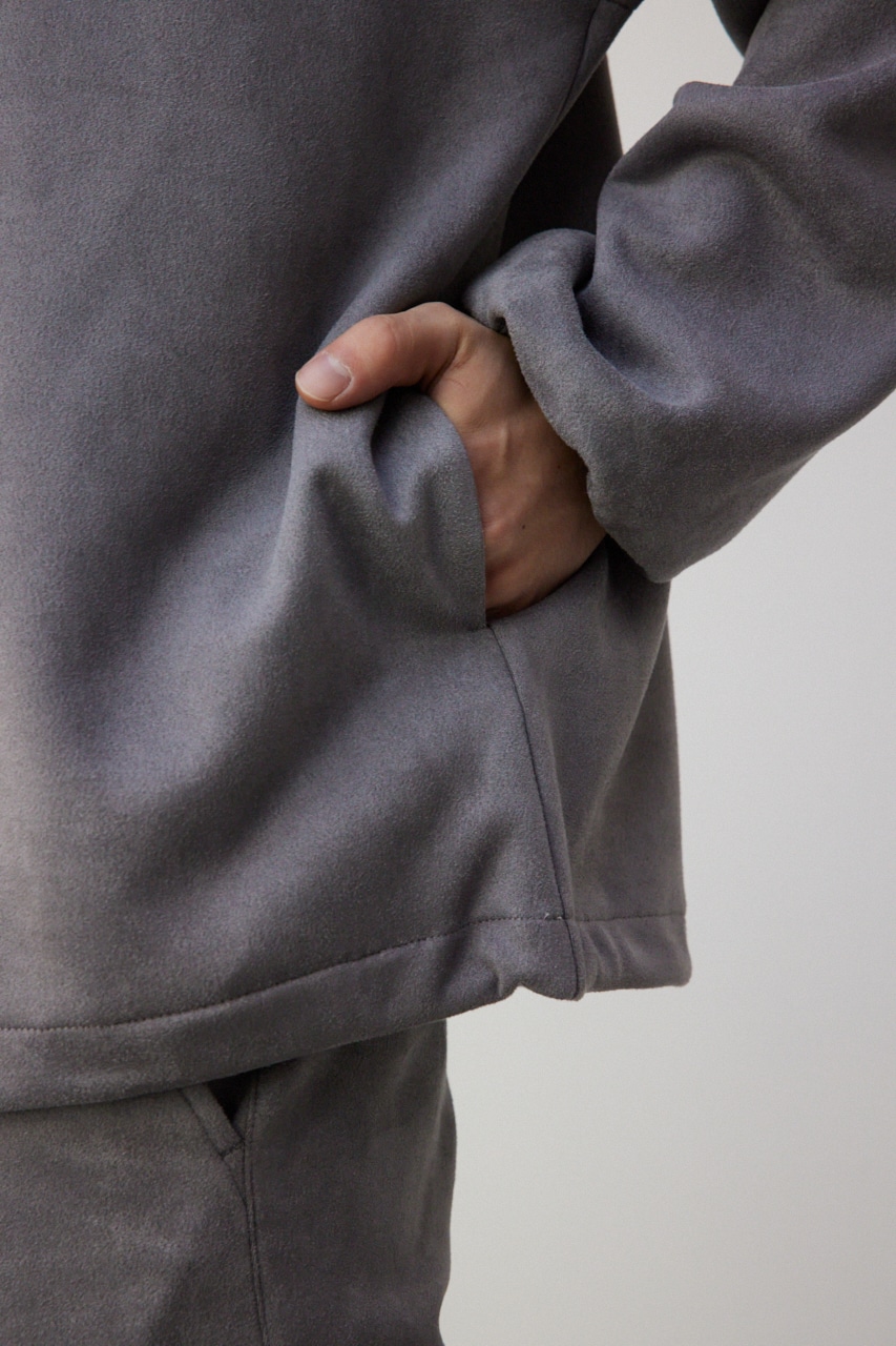 ワンポイント刺繍フェイクスウェードハーフジップ GRY FREE