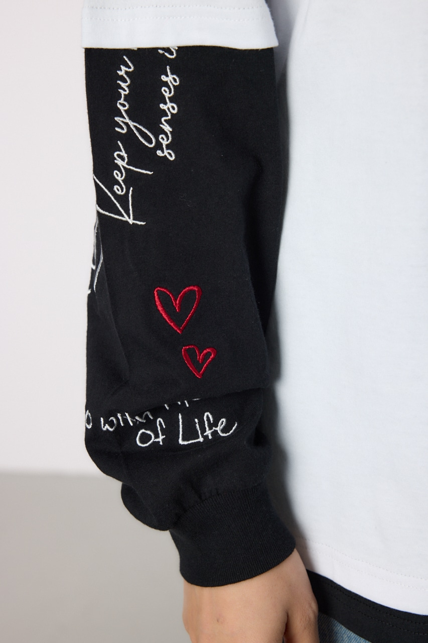 【UNISEX】フェイクレイヤードロングスリーブTシャツ WHT M