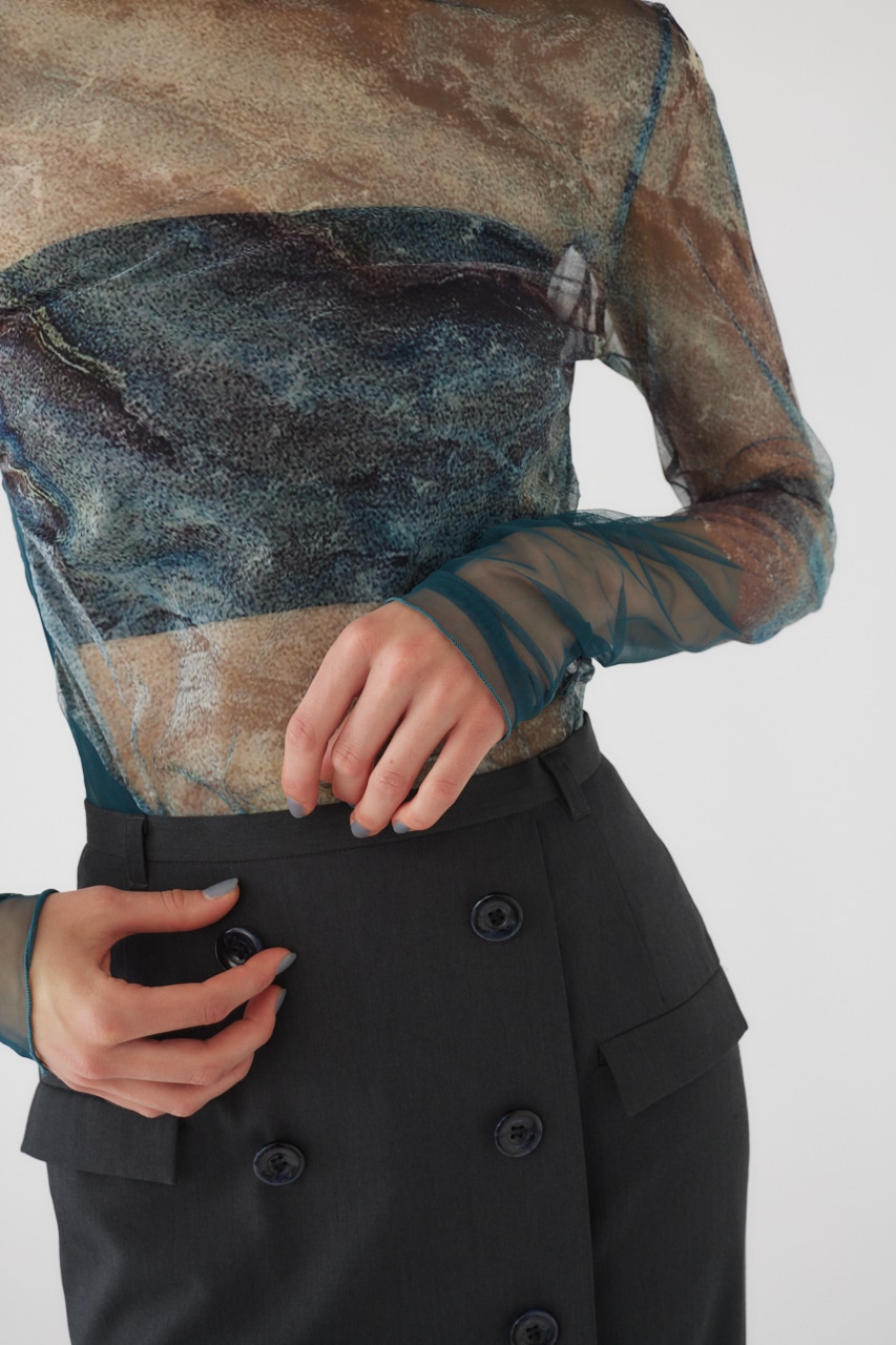 Photograph printed tops L/BLU FREE