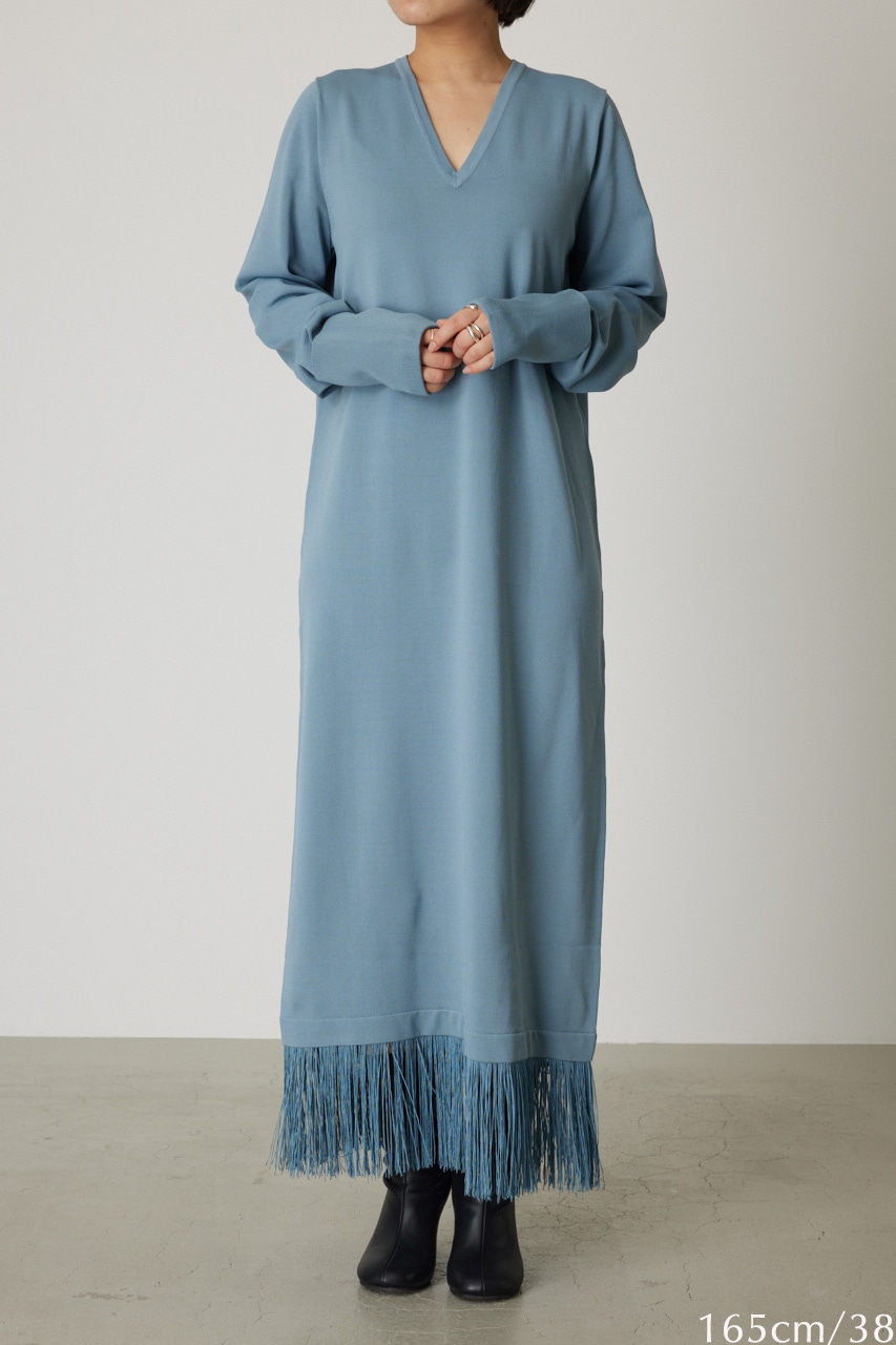 【LIMITED SALE】Fringe flare dress BLU 38