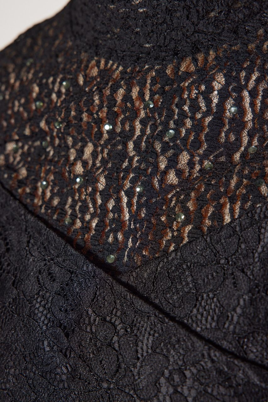 ペプラムマーメイドレースキャミワンピース BLK M