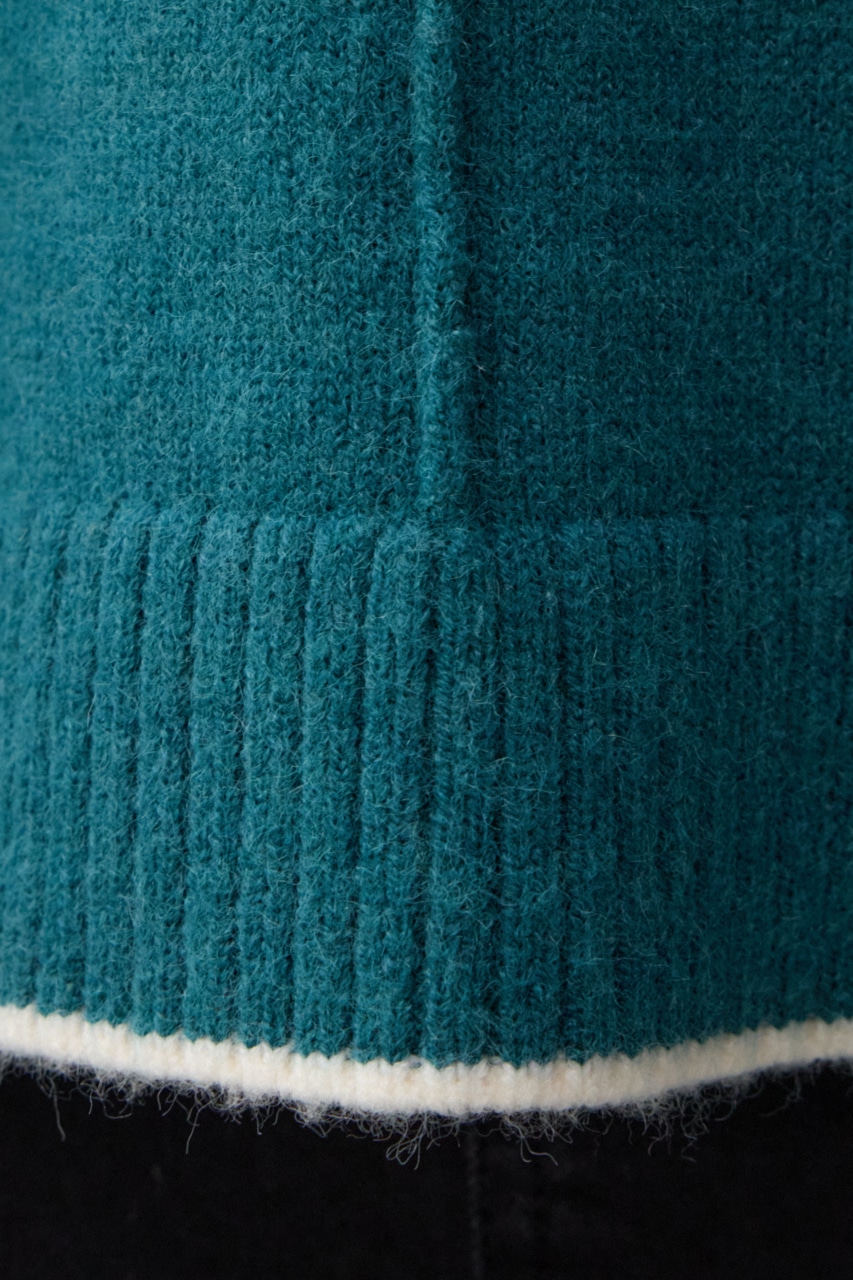 ハイネック配色ニットプルオーバー D/BLU FREE