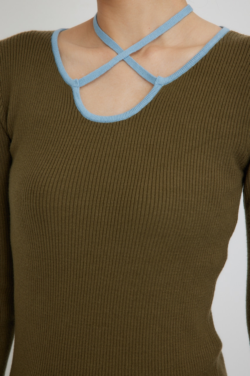 【PLUS】ベストレイヤードホルターネックニット KHA FREE