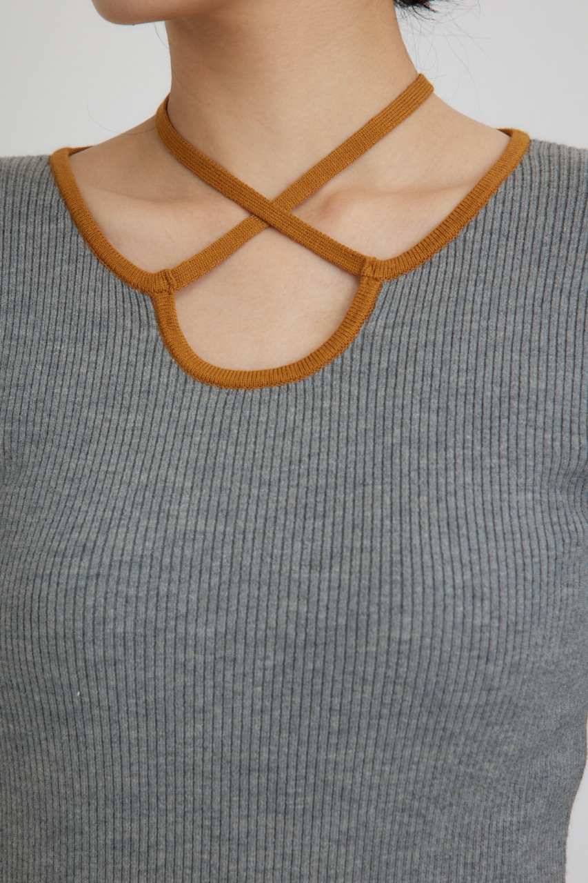 【PLUS】ベストレイヤードホルターネックニット T.GRY FREE