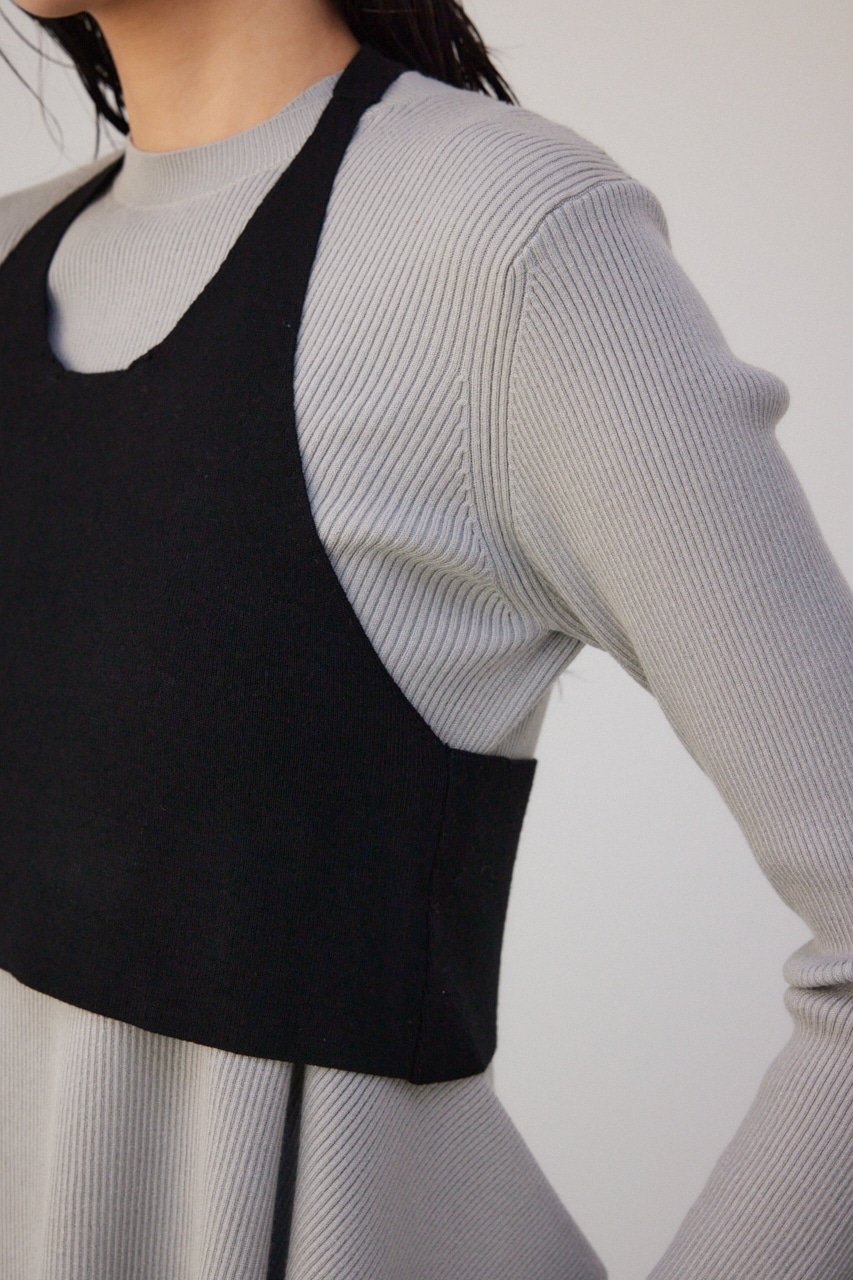 【PLUS】ベストレイヤードドレープワンピ GRY M