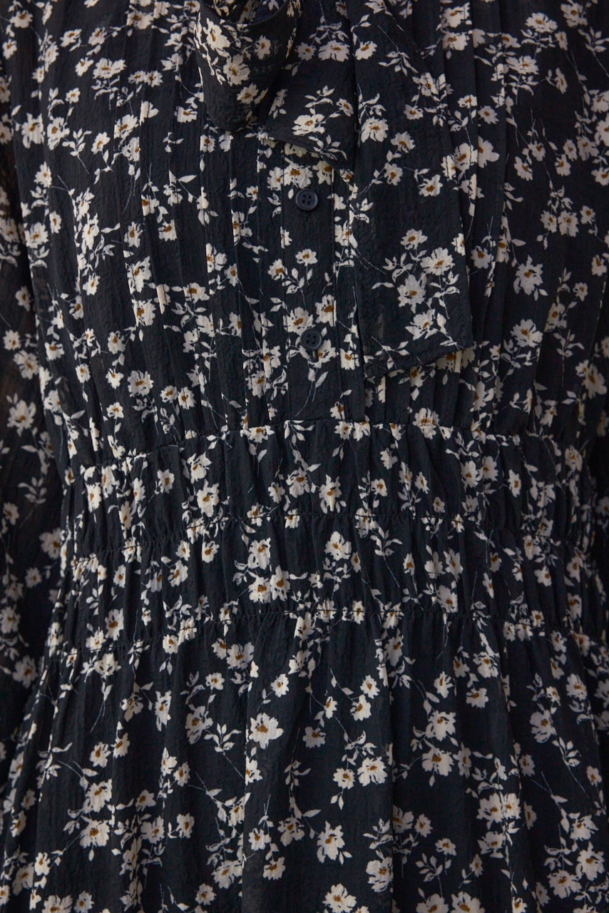 シアーチェックフラワー柄ワンピース 柄BLK S