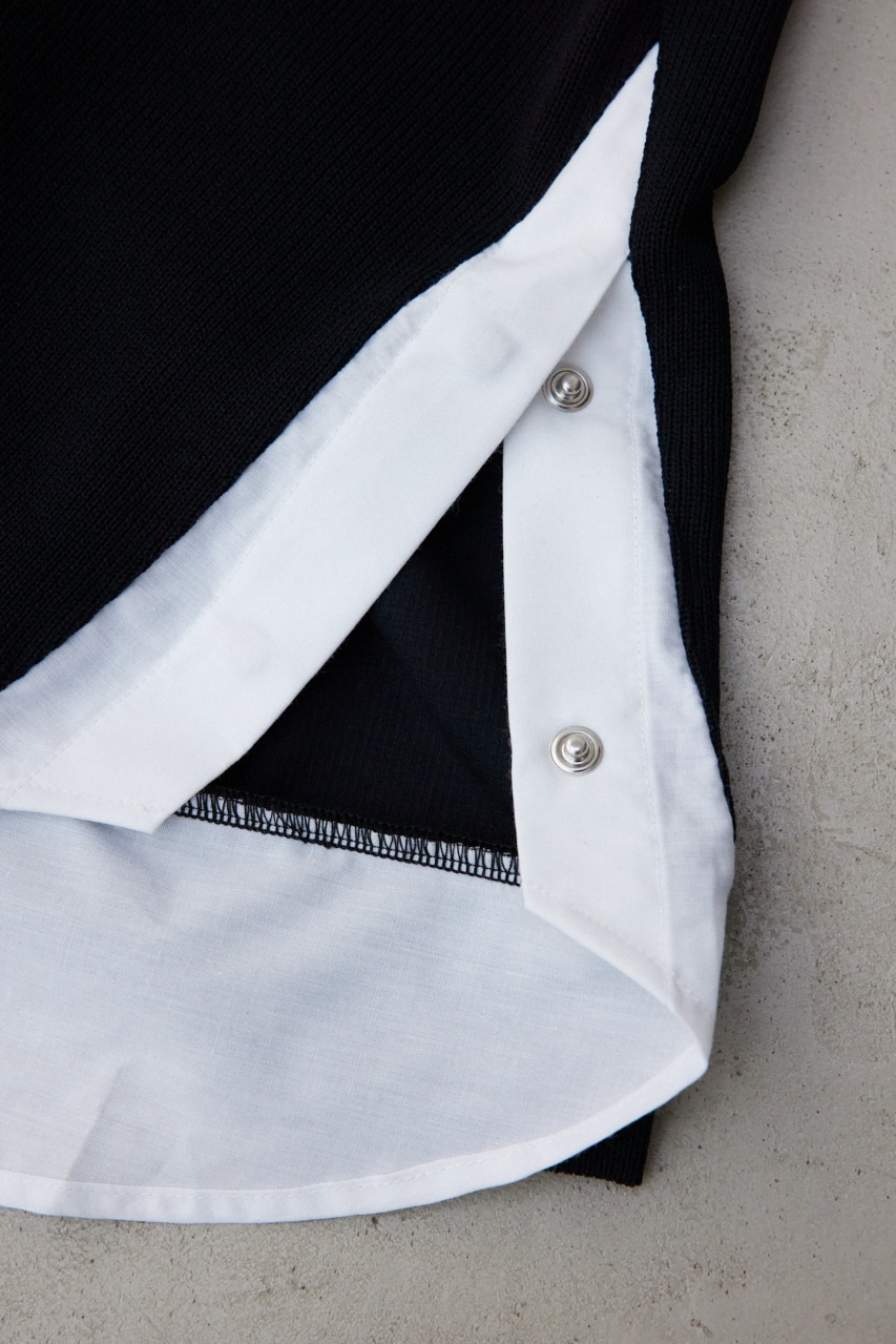 シャツレイヤードスリットニットソー BLK M