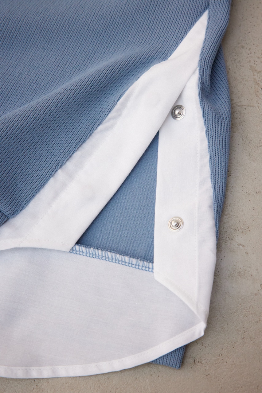 シャツレイヤードスリットニットソー BLU M