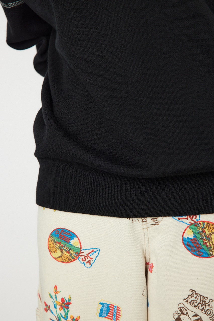 スウェットライクカラーステッチニットトップス BLK FREE