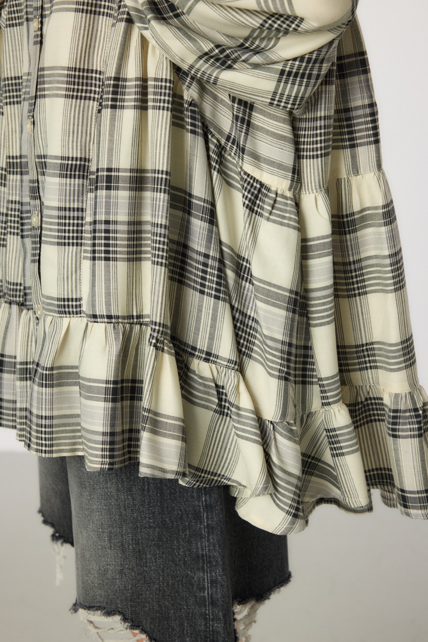 マルチチェックティアードチュニック 柄BLK FREE