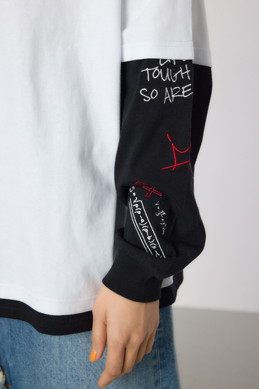 【UNISEX】フェイクレイヤードロングスリーブTシャツ WHT M