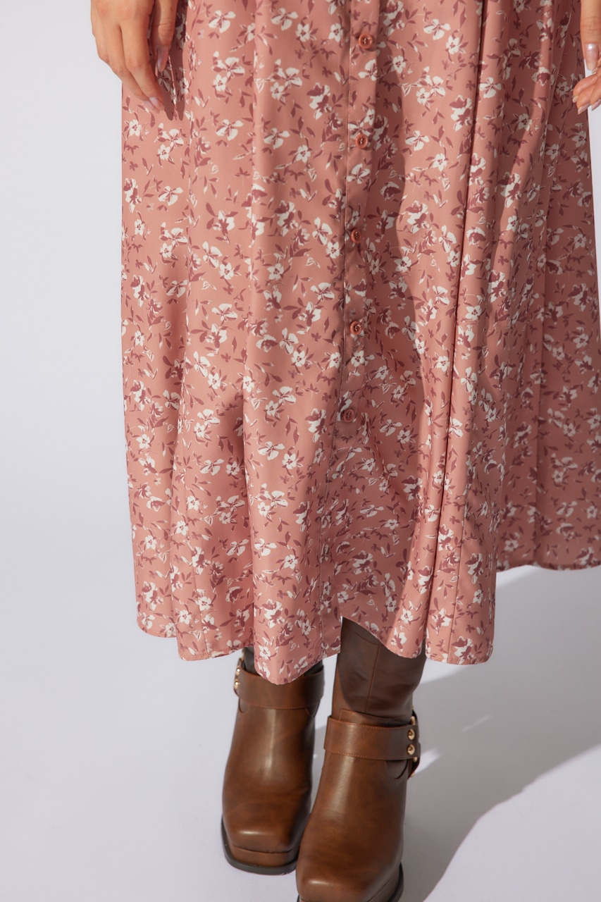 バストギャザーデザインフレアワンピース 柄RED S