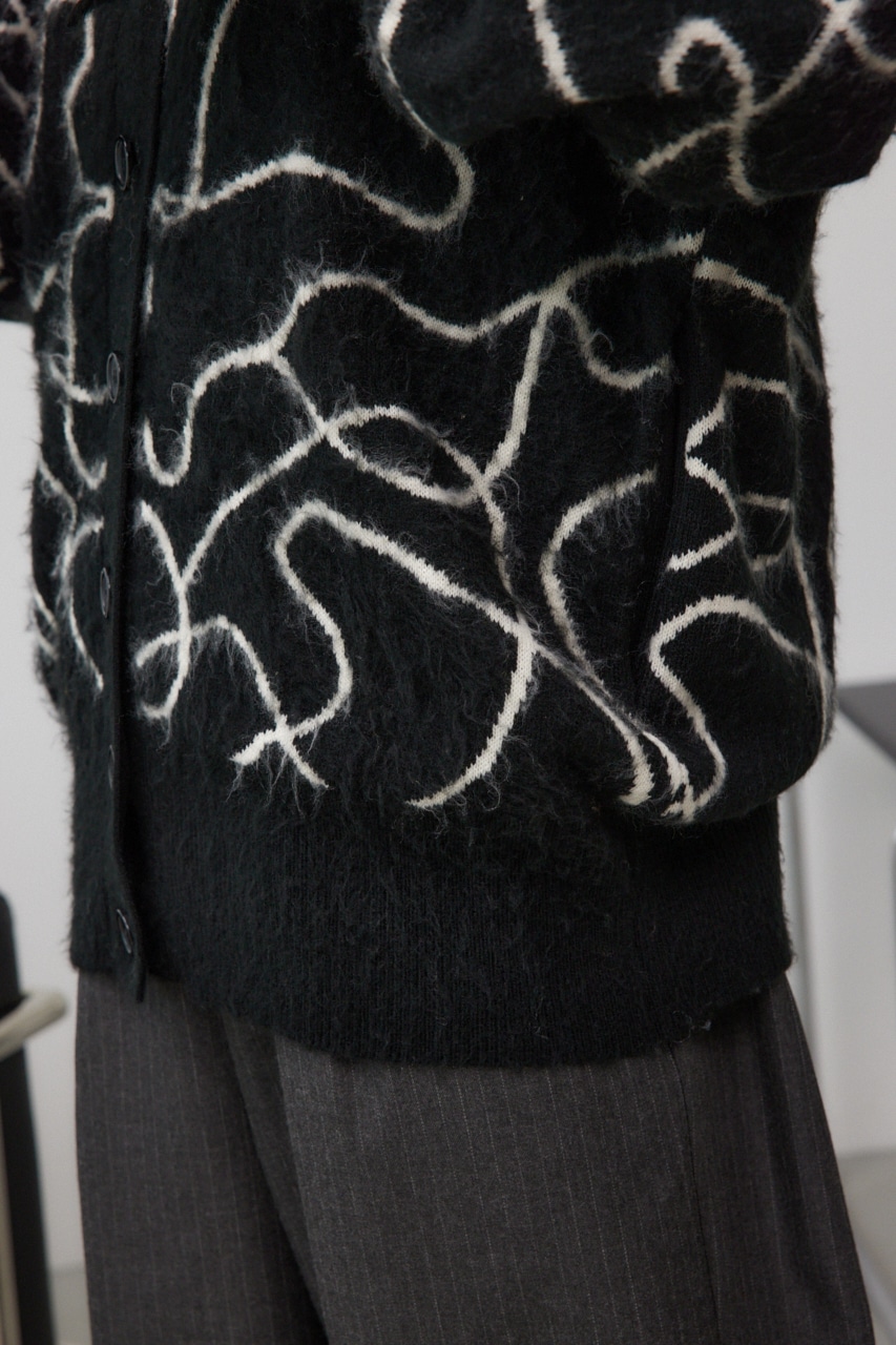 ライン柄ニットカーディガン 柄BLK FREE