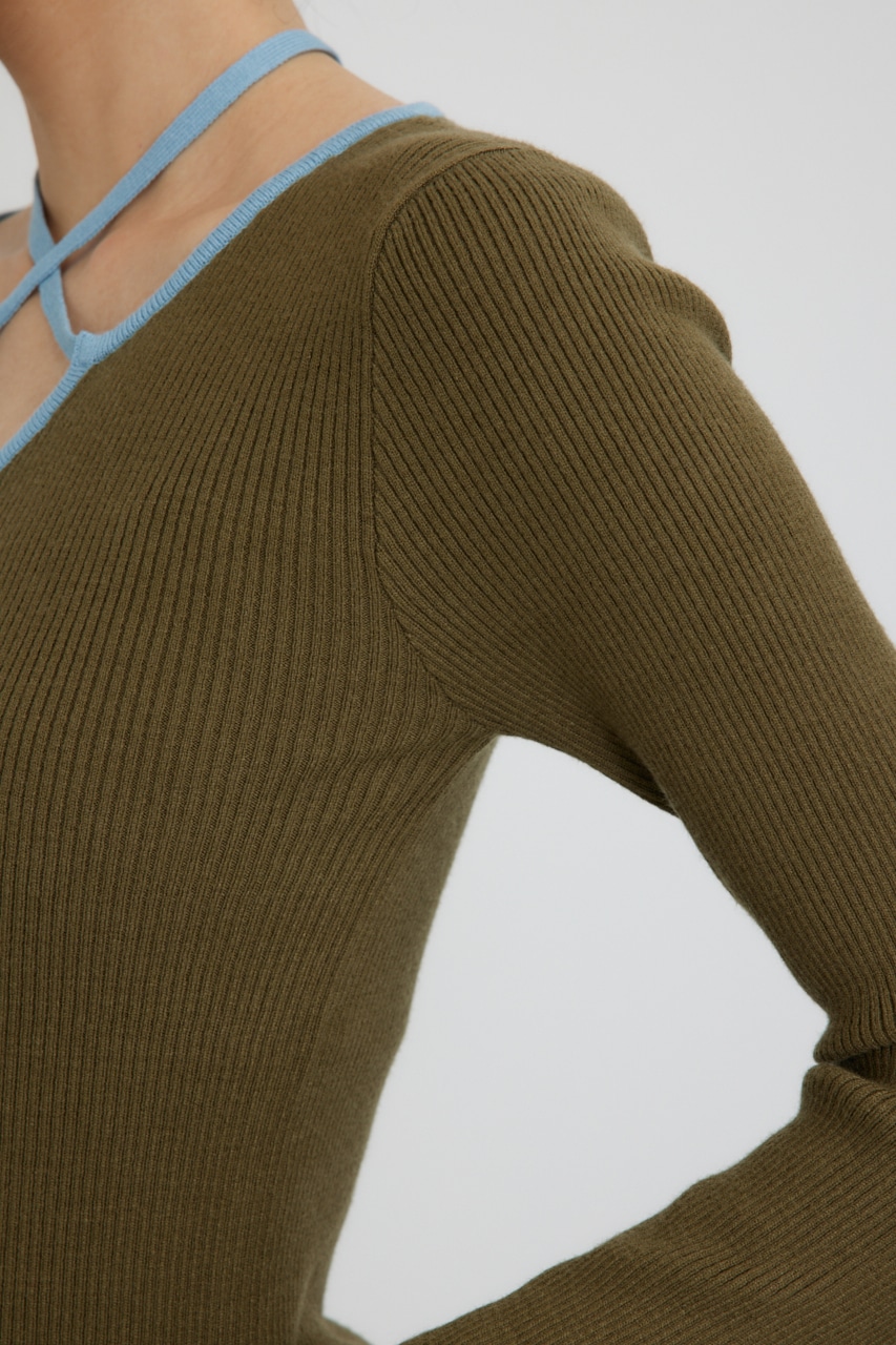 【PLUS】ベストレイヤードホルターネックニット KHA FREE