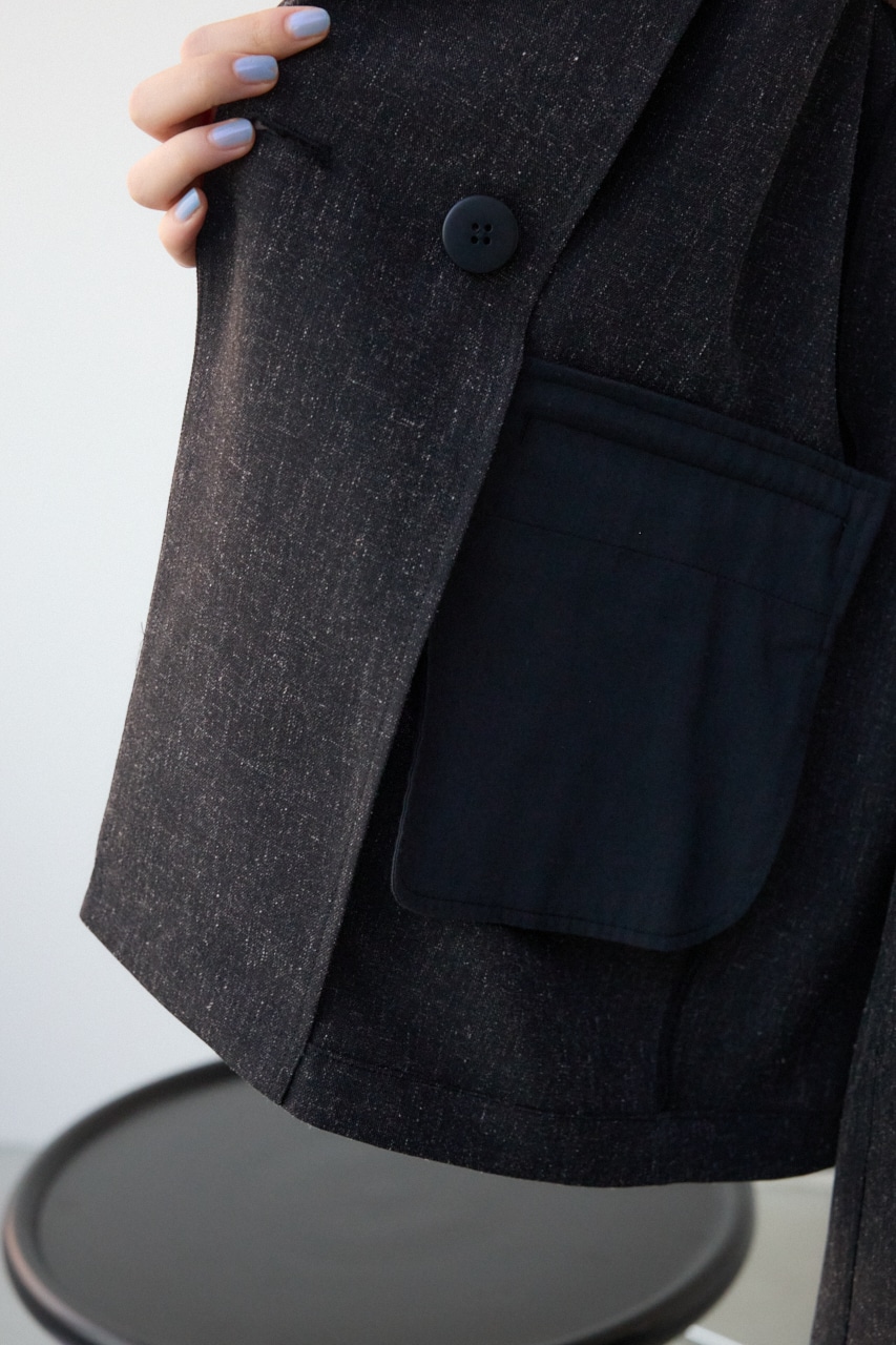 ポリエステルリネンミックスダブルジャケット L/BLK FREE