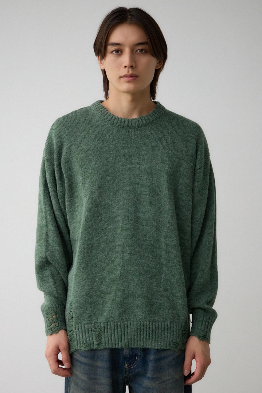 リバーシブルダメージニット GRN FREE