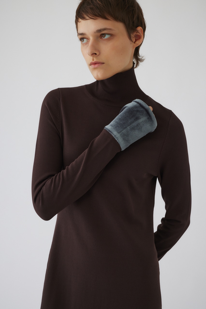 【LIMITED SALE】Velour cuffs knit dress D/BRN 36