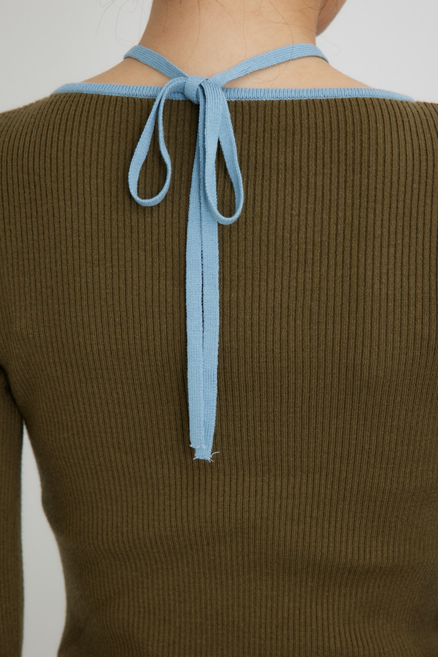 【PLUS】ベストレイヤードホルターネックニット KHA FREE